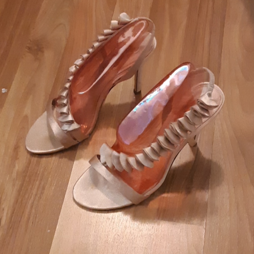 Gold satin heels